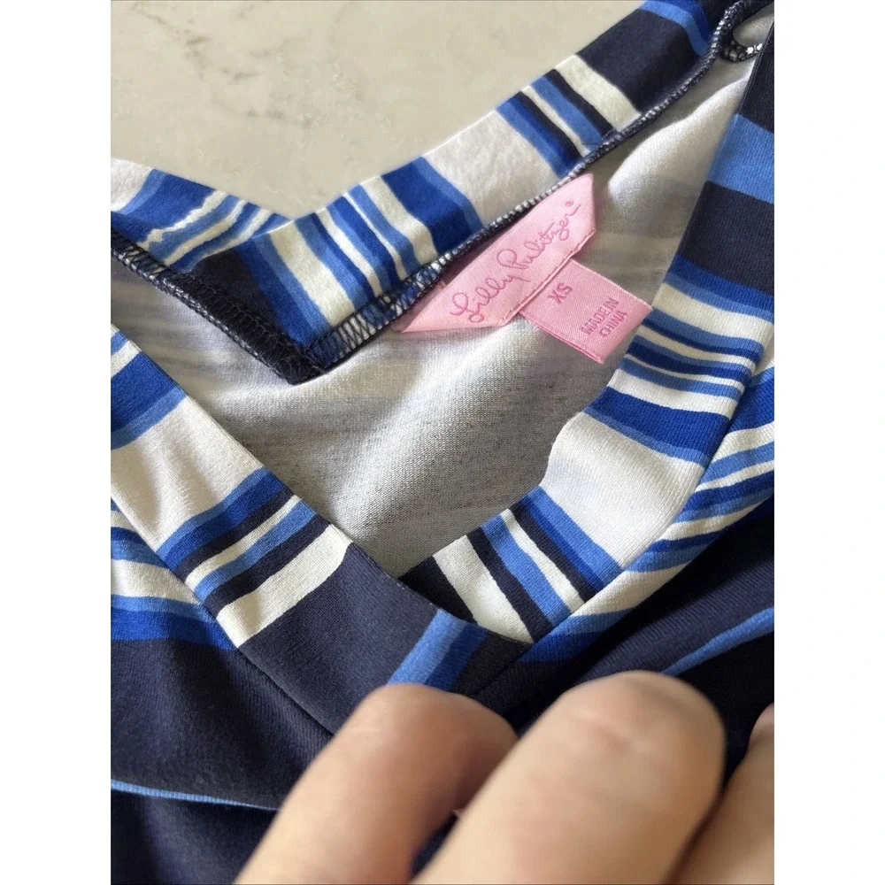 Lilly Pulitzer Dress Women's XS Blue White Stripe Suzanna Body Con Stretch Beach - Picture 2 of 4
